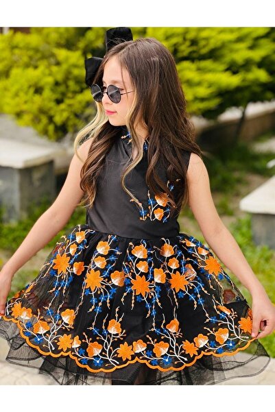 Burçak Butik فستان سهرة بناتي مطرز بالزهور مع مشبك (يمكن اختيار مقاس أكبر)