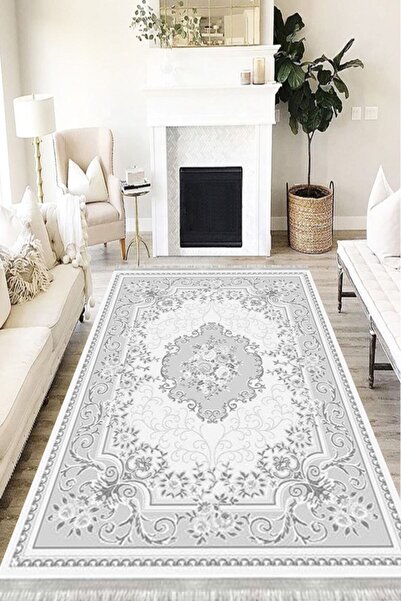 MOTTO HALI Floral Cotton Şönil Kaymaz Tabanlı Yıkanabilir Antibakteriyel Diji...