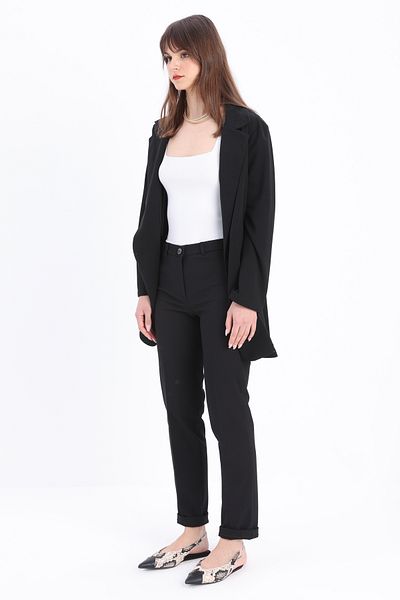 ALLDAY Pantaloni slim din bumbac negru cu picioare duble
