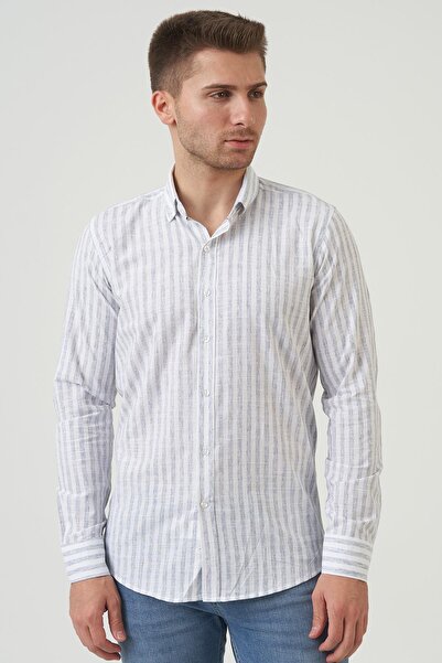 White Stone Bathurst Regular Fit G2001 Cotton Linen Shirt Blue