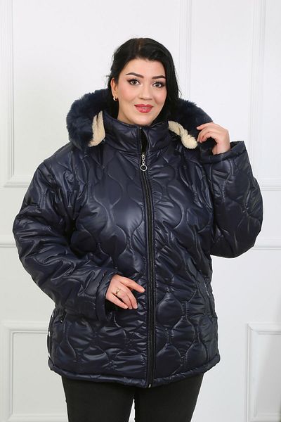 By Alba Collection Women's Navy Blue Woolen Quilted Plus Size Coat