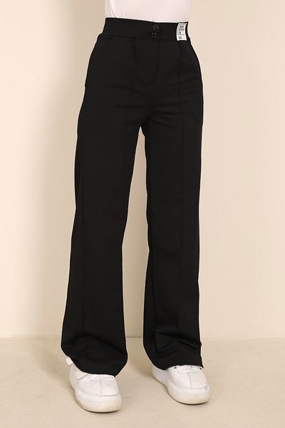 İmajButik Black Front Grass Pocket Embroidered Wide Leg Trousers