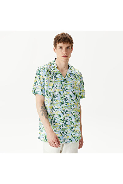 Nautica Erkek Mavi Classic Fit Kısa Kollu Desenli Gömlek