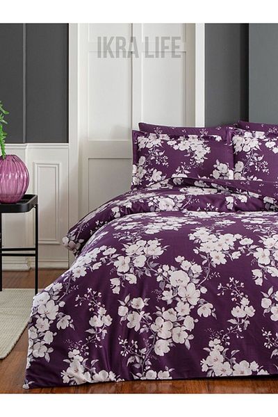 Taç Fussa Purple Deluxe Green Satin Double Duvet Cover Set