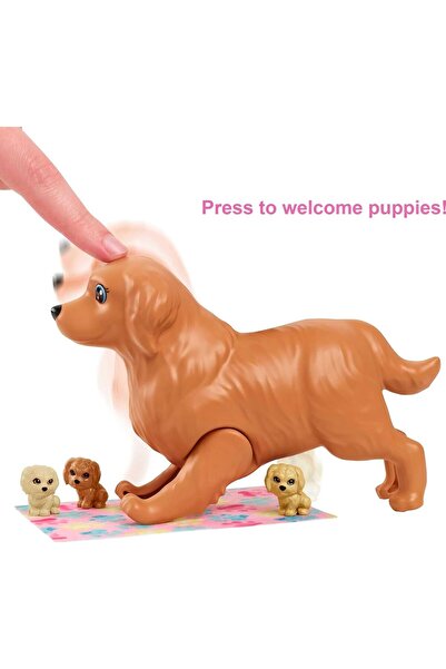 Barbie مجموعة لعب الجراء حديثي الولادة - دمية شقراء مع أم كلب و3 جراء
