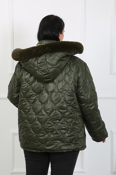 By Alba Collection Women's Khaki Woolen Quilted Plus Size Coat