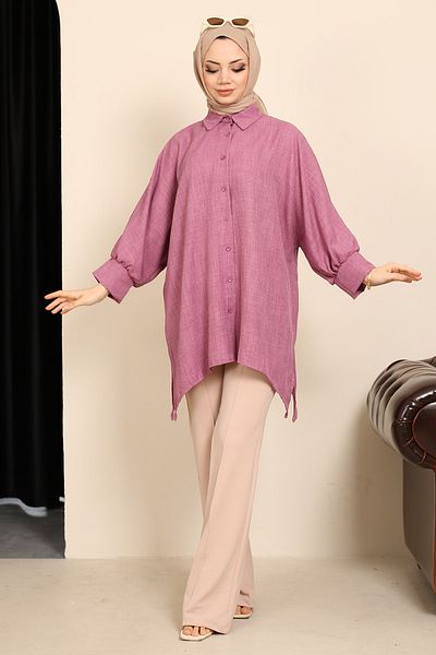 İmajButik Dried Rose Bat Sleeve Slit Tunic