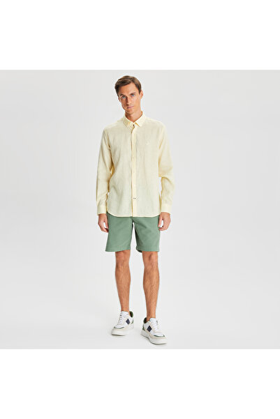 Nautica Erkek Sarı Classic Fit Uzun Kollu Keten Gömlek