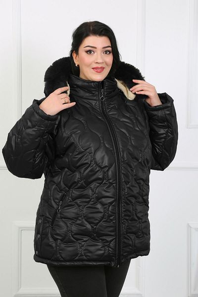 By Alba Collection Women's Black Woolen Quilted Plus Size Coat