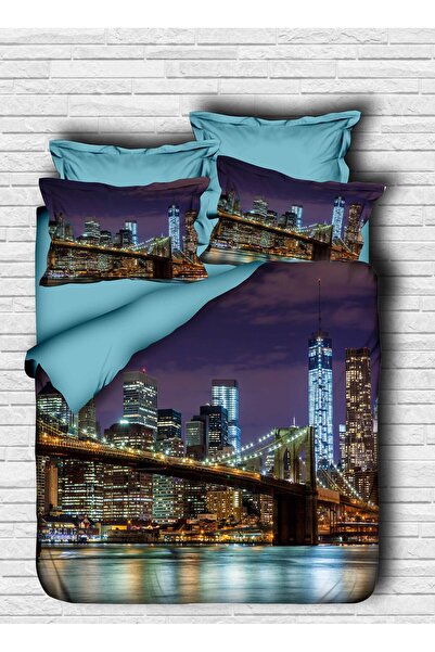 Fabeteks New York Bridge 3D Double Duvet Cover Pillow Set