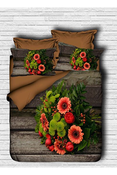Fabeteks Lilac and Eucalyptus Flower 3D Double Duvet Cover Pillow Set