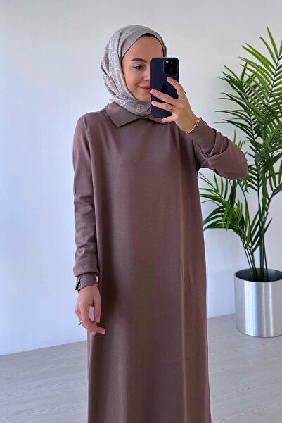 Ka Hijab Mink Colored Shirt Collar Mercerized Hijab Dress