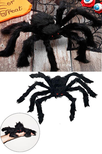 Parti dolabı 1 Adet Cadılar Bayramı Tüylü Örümcek Halloween Siyah Tüylü Örümc...