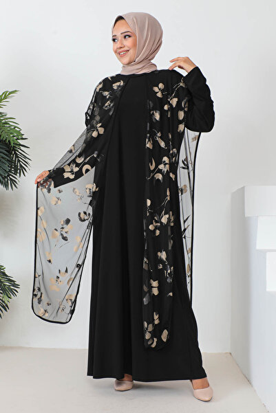 İmajButik فستان سهرة مطبوع باللون الذهبي مقاس كبير