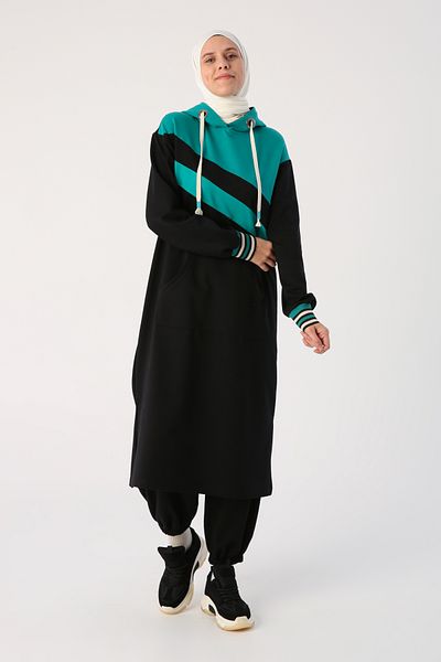 ALLDAY Black Two Color Hooded Sweat Tunic