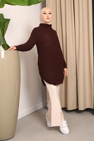 İmajButik Πλεκτό γιακά με ζιβάγκο σε καφέ χρώμα