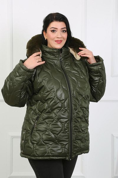 By Alba Collection Women's Khaki Woolen Quilted Plus Size Coat