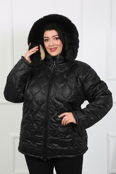 By Alba Collection Women's Black Woolen Quilted Plus Size Coat