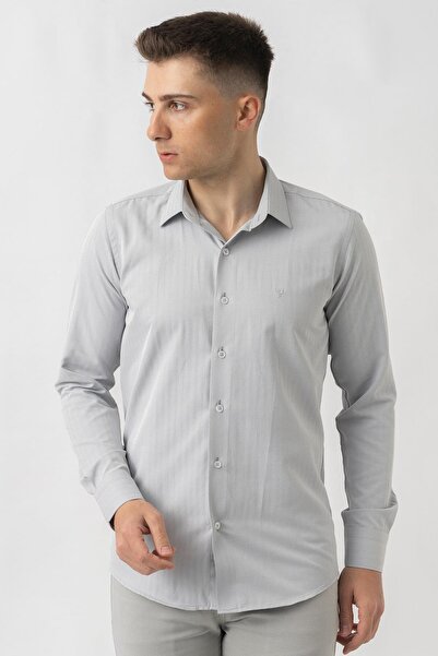 White Stone Adliswil G9501 Regular Fit Armürlü Pamuklu Gömlek Gri