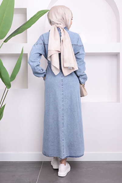 İmajButik Μπλε τζιν φόρεμα με κορδόνι μέσης