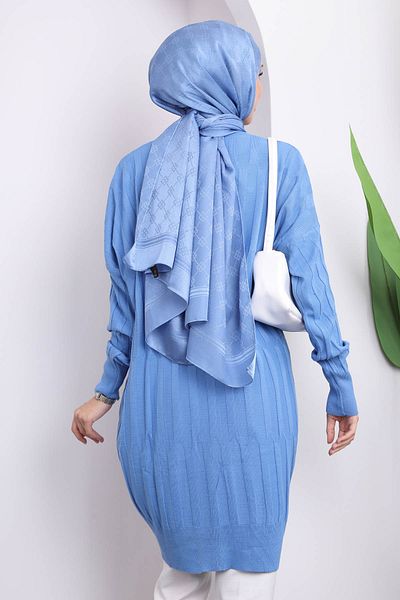 İmajButik Indigo Crew Neck Mercerized Casual Knitwear Tunic
