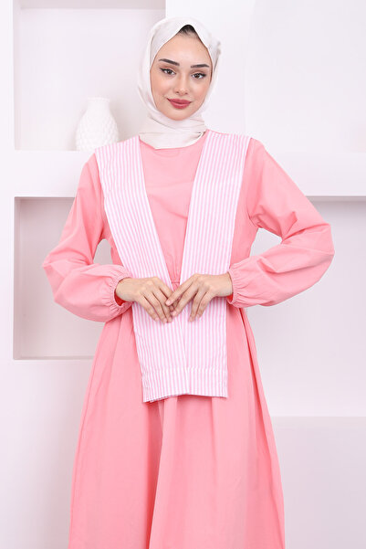 İmajButik Πούδρα γιακά και ελαστικό φόρεμα μέσης