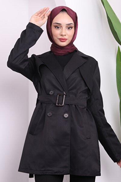 İmajButik Черен къс палто с двойно закопчаване
