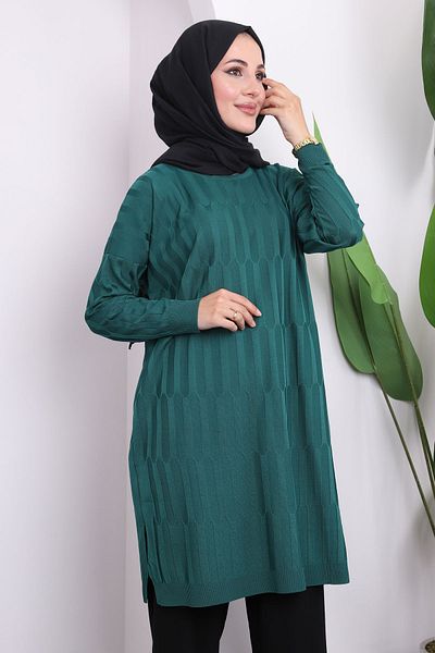 İmajButik Emerald Green Cold Thread Mercerized Knitwear Tunic