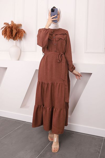 İmajButik Καφέ μπροστινό βολάν φούστα με στρώσεις