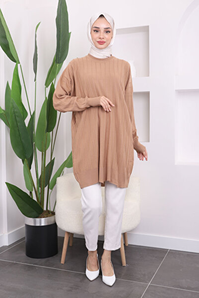 İmajButik Μπισκότο Crew Neck Mercerized Casual Knitwear Tunic