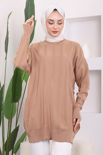 İmajButik Μπισκότο Crew Neck Mercerized Casual Knitwear Tunic