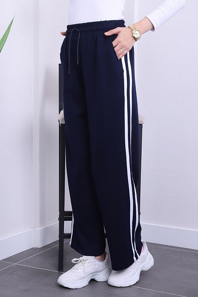 İmajButik Μπλε Navy Elastic Waist Modal Sweatpants