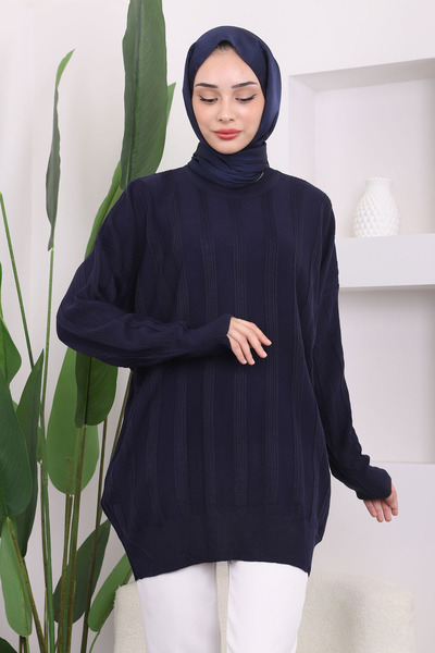 İmajButik Lacivert Bisiklet Yaka Merserize Salaş Triko Tunik