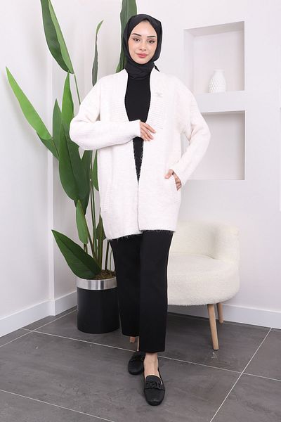 İmajButik Πλεκτή ζακέτα Şardon με Κρεμ καρφίτσα