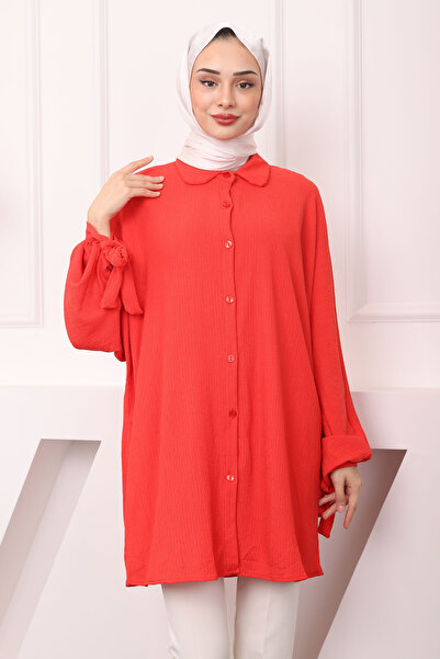 İmajButik Nar Çiçeği Kol Bağlamalı Bürümcük Gömlek