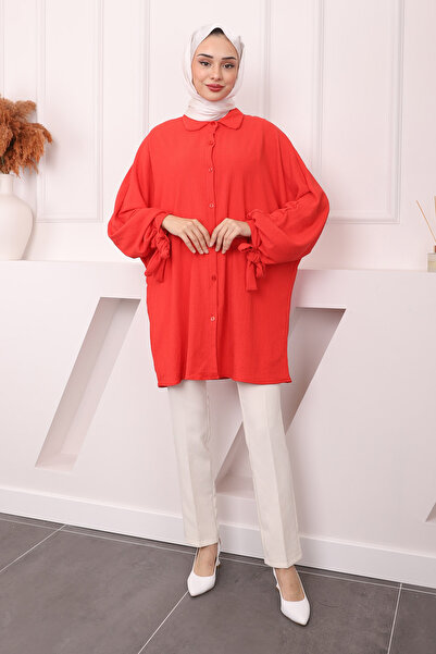 İmajButik Nar Çiçeği Kol Bağlamalı Bürümcük Gömlek