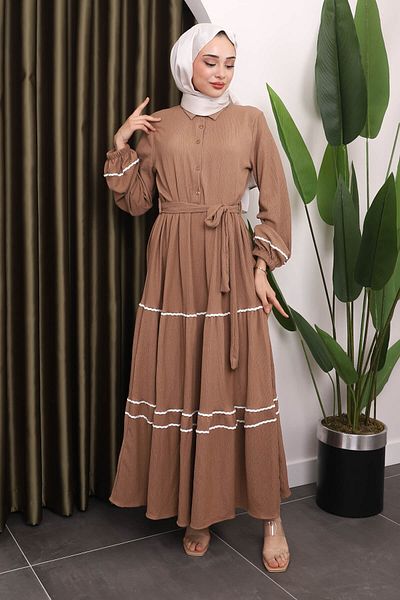 İmajButik Mink Twist φόρεμα με κλιμακωτή φούστα και ρίγες - ελαστικό μανίκι