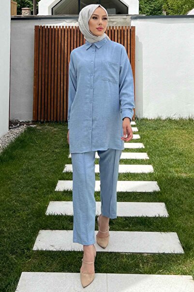 İmajButik Σετ μπλε τουνίκ και παντελόνι με τσέπες