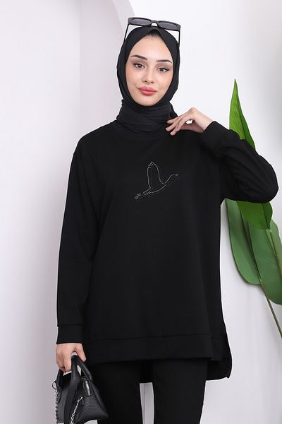 İmajButik Μαύρος ιδρώτας με λαιμόκοψη στο πλάι