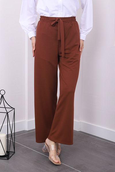 İmajButik High Waist and Wide Leg Brown Trousers