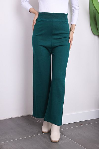 İmajButik Pantaloni tricotați cu talie înaltă, verde smarald