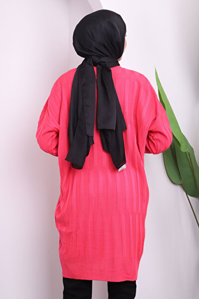 İmajButik Ανοιχτό φούξια λαιμόκοψη Mercerized Casual Knitwear Tunic