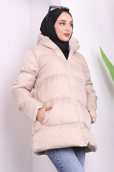 İmajButik Κοντό πουπουλένιο παλτό με πέτρινη κουκούλα