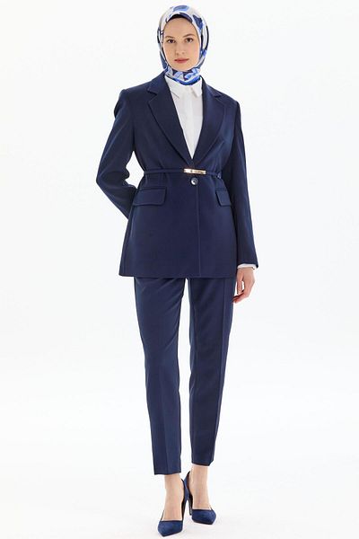 Tuğba Pantaloni morcov bleumarin - cu talie elastică