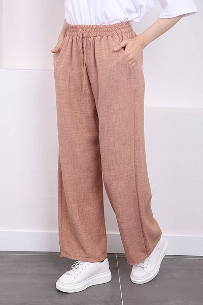 İmajButik بنطلون كتان - بسكويت بخصر مطاطي وجيوب