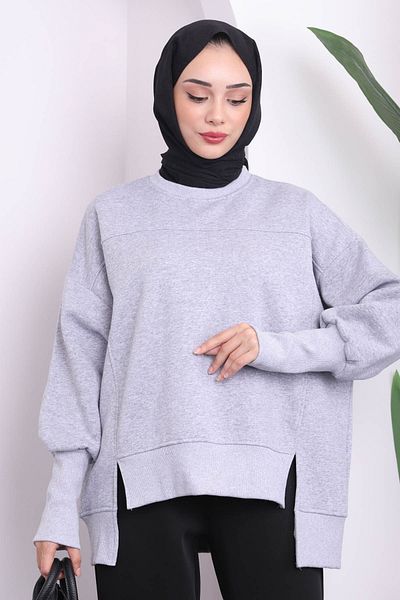 İmajButik Γκρι Crew Neck με τρεις κλωστές Basic Sweat