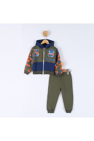 sally baby 3 Thread Winter Hooded Inside, Soldier Printed, Printed, Zippered, Hooded Bottom-Top Set