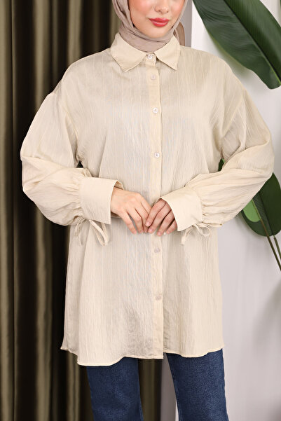 İmajButik Μπεζ τουνίκ - Λεπτομέρεια μανίκι