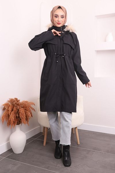 İmajButik Παλτό με κουκούλα με μαύρο γιακά