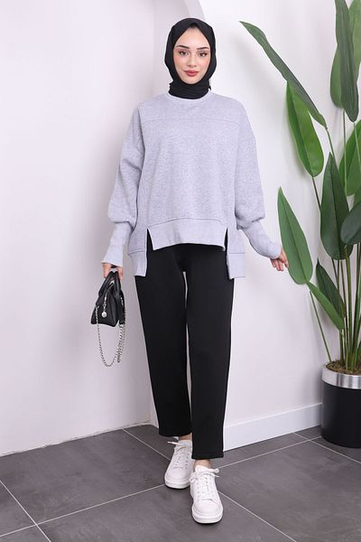 İmajButik Γκρι Crew Neck με τρεις κλωστές Basic Sweat